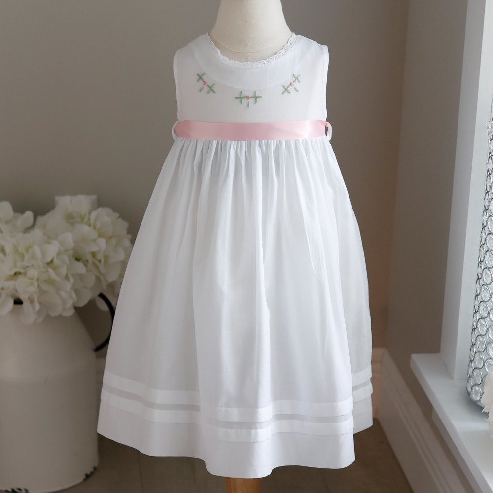 Strasburg Dress White Cotton Sleeveless Embroidery French Tuck Beach Portrait
